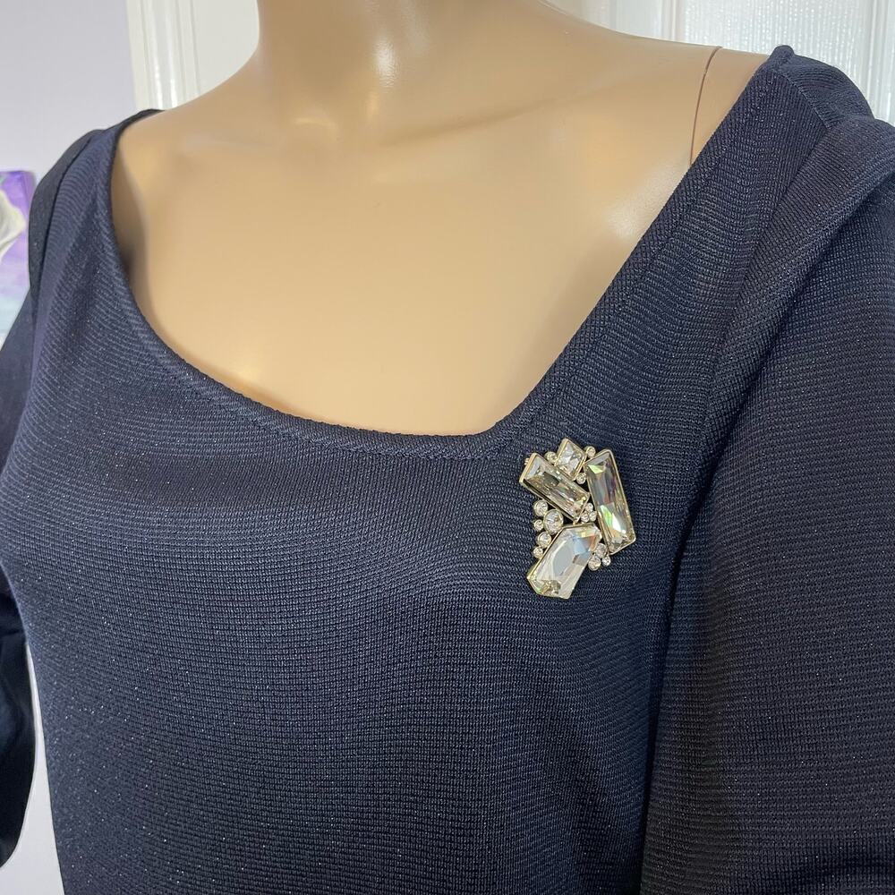 St. John party dress sparkle navy crystal brooch NWT 14 - Picture 3 of 11